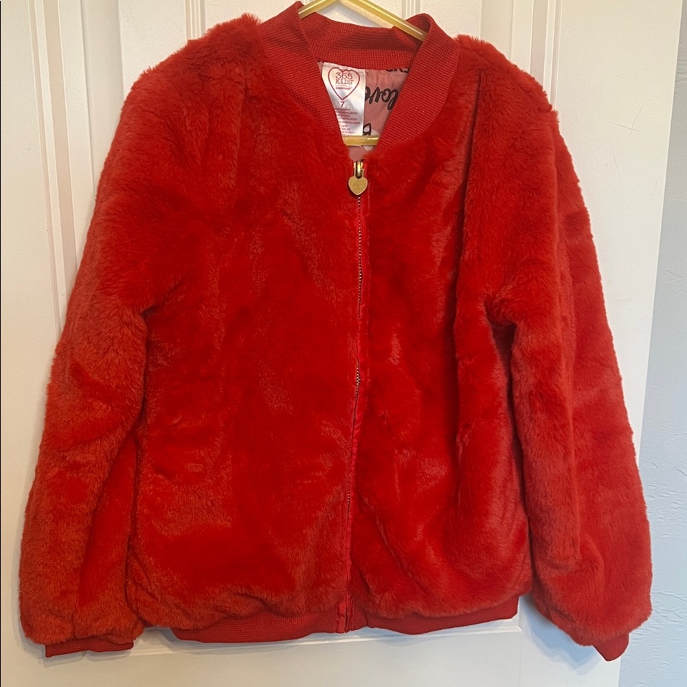 365 Kids Red Faux Fur Jacket -7